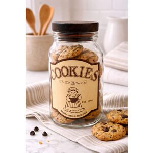 Vintage Carlton Glass Cookie Jar Mama Bear Bakery 90s Teddy Bear w Lid